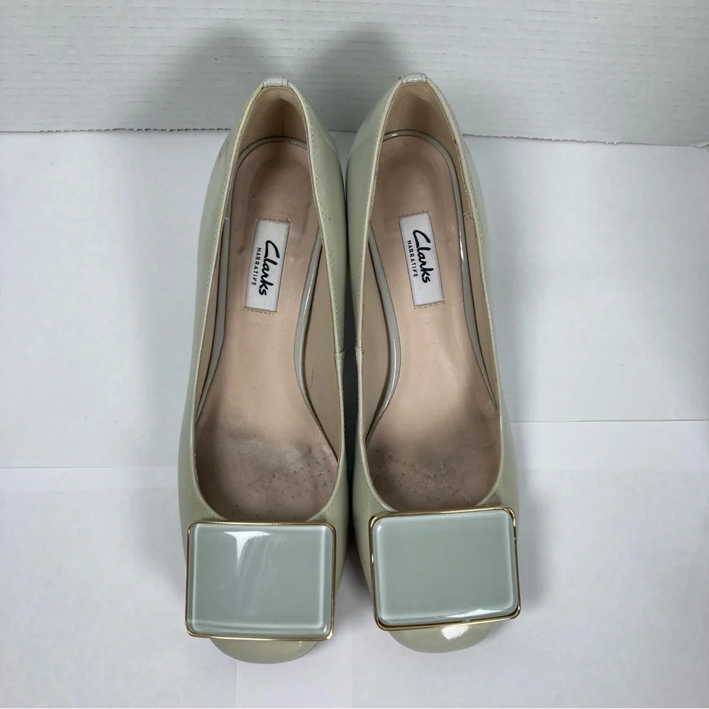 Clark’s Narrative Women’s Shoes 8M Olive Green square patent leather buckle. - Picture 4 of 11